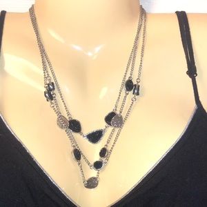 Black and Silver Druzy Statement Necklace Signed